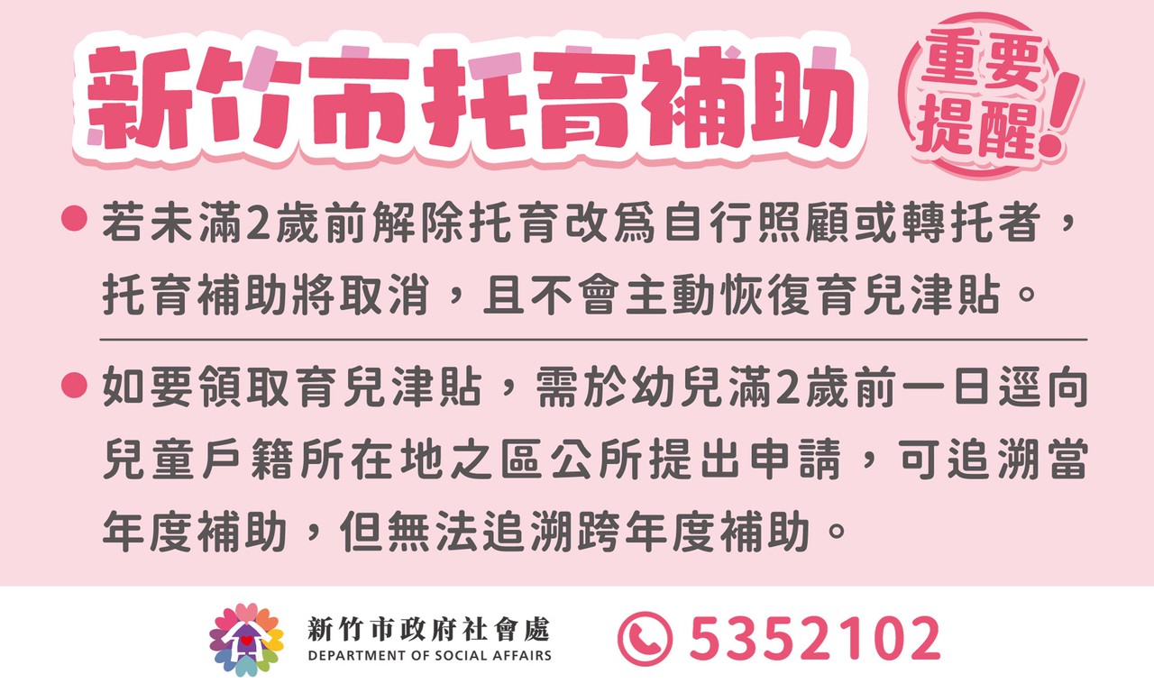 代市府提醒就讀及幼兒家長有關托育補助的提醒內容~